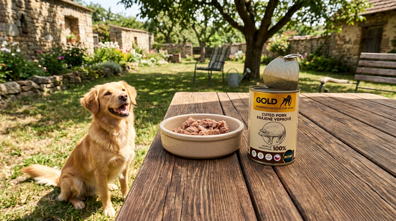 IRONpet Gold Dog Vepřová krájená svalovina, konzerva 400 g
