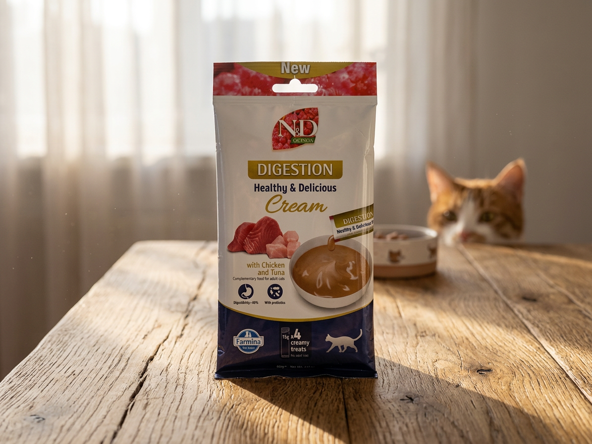 Kapsička pro kočky N&D QUINOA Cat Cream pamlsek Digestion Chicken & Tuna Adult, 60 g