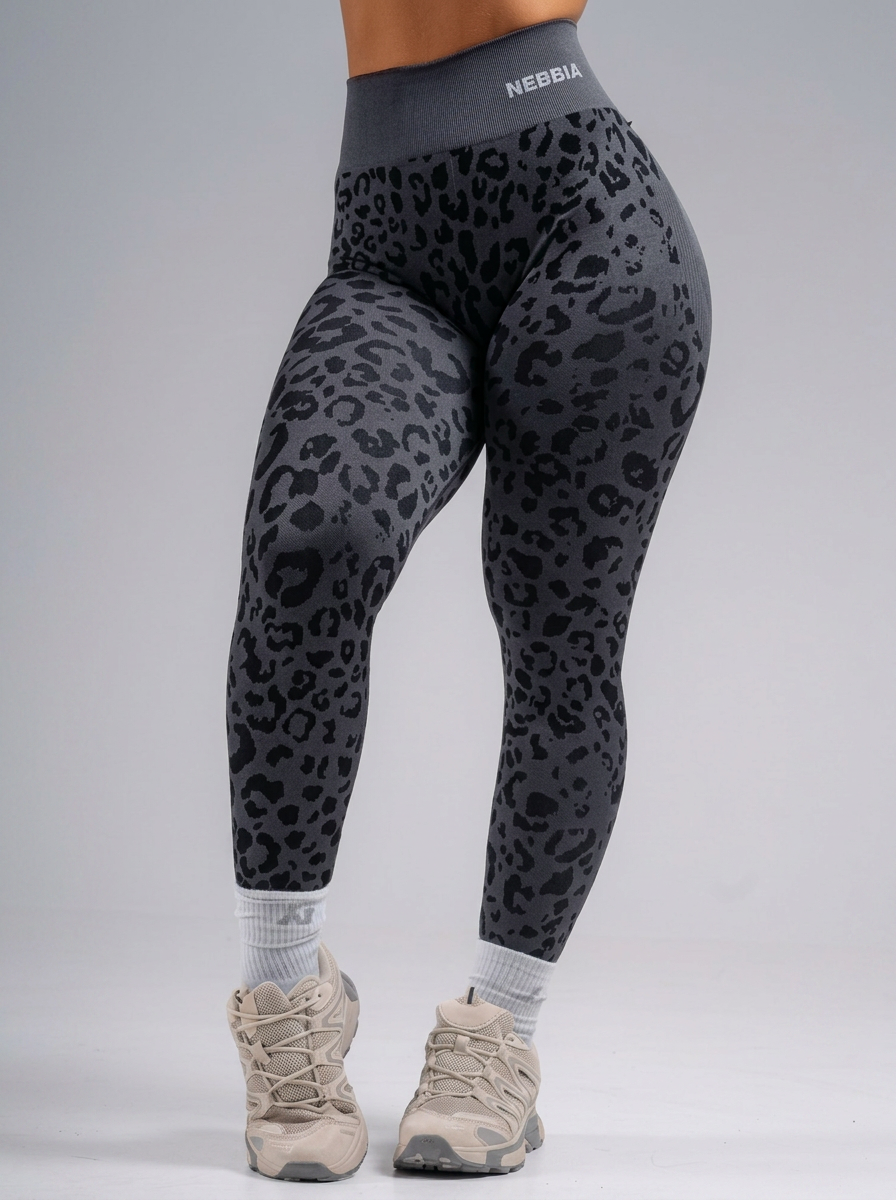 Bezešvé push-up legíny NEBBIA PRIMAL Black Leopard 849