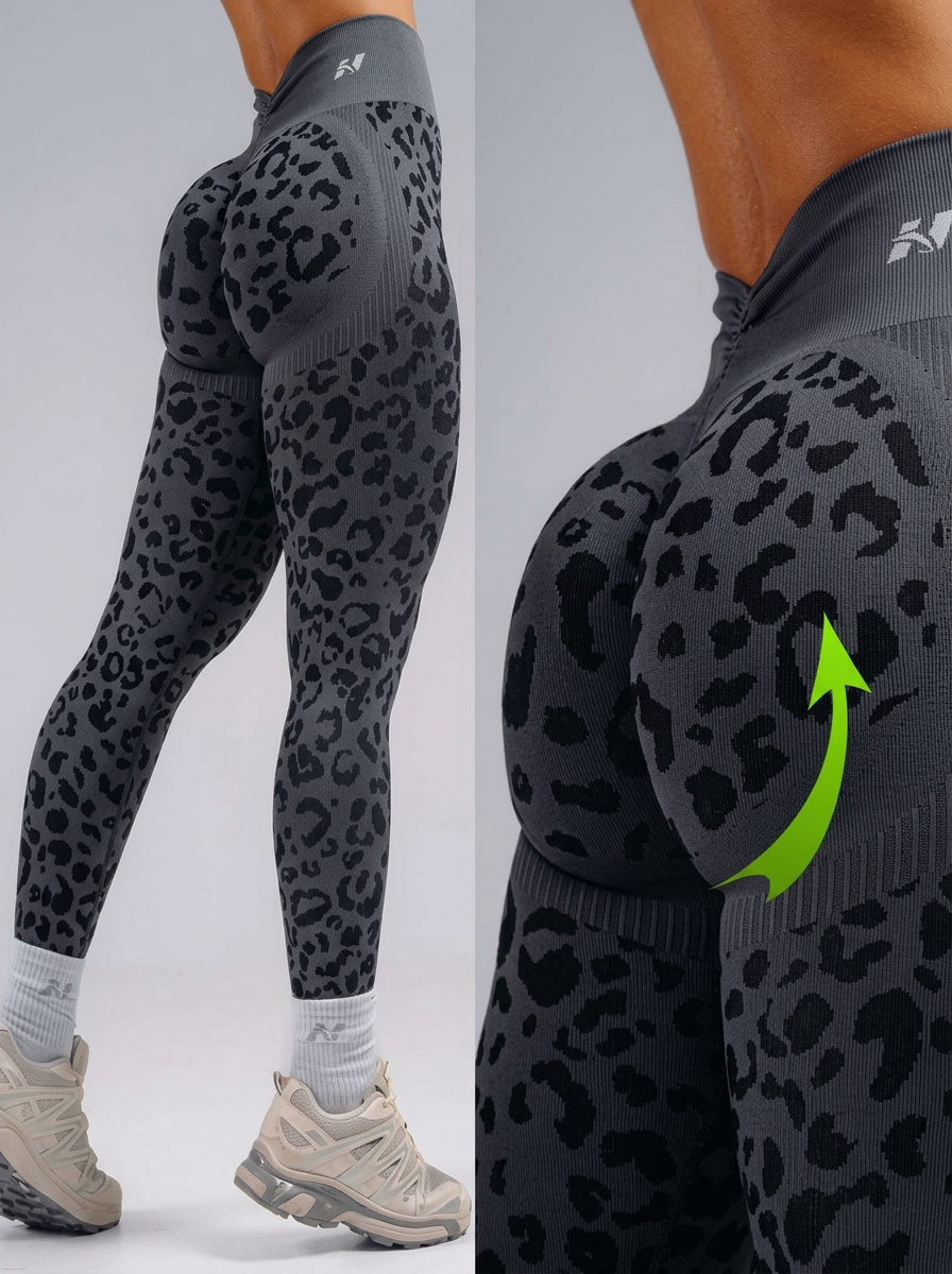Bezešvé push-up legíny NEBBIA PRIMAL Black Leopard 849