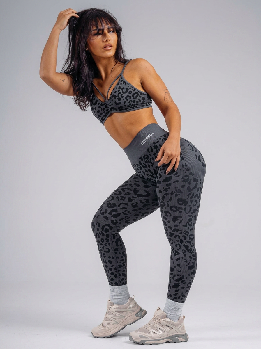 Bezešvé push-up legíny NEBBIA PRIMAL Black Leopard 849