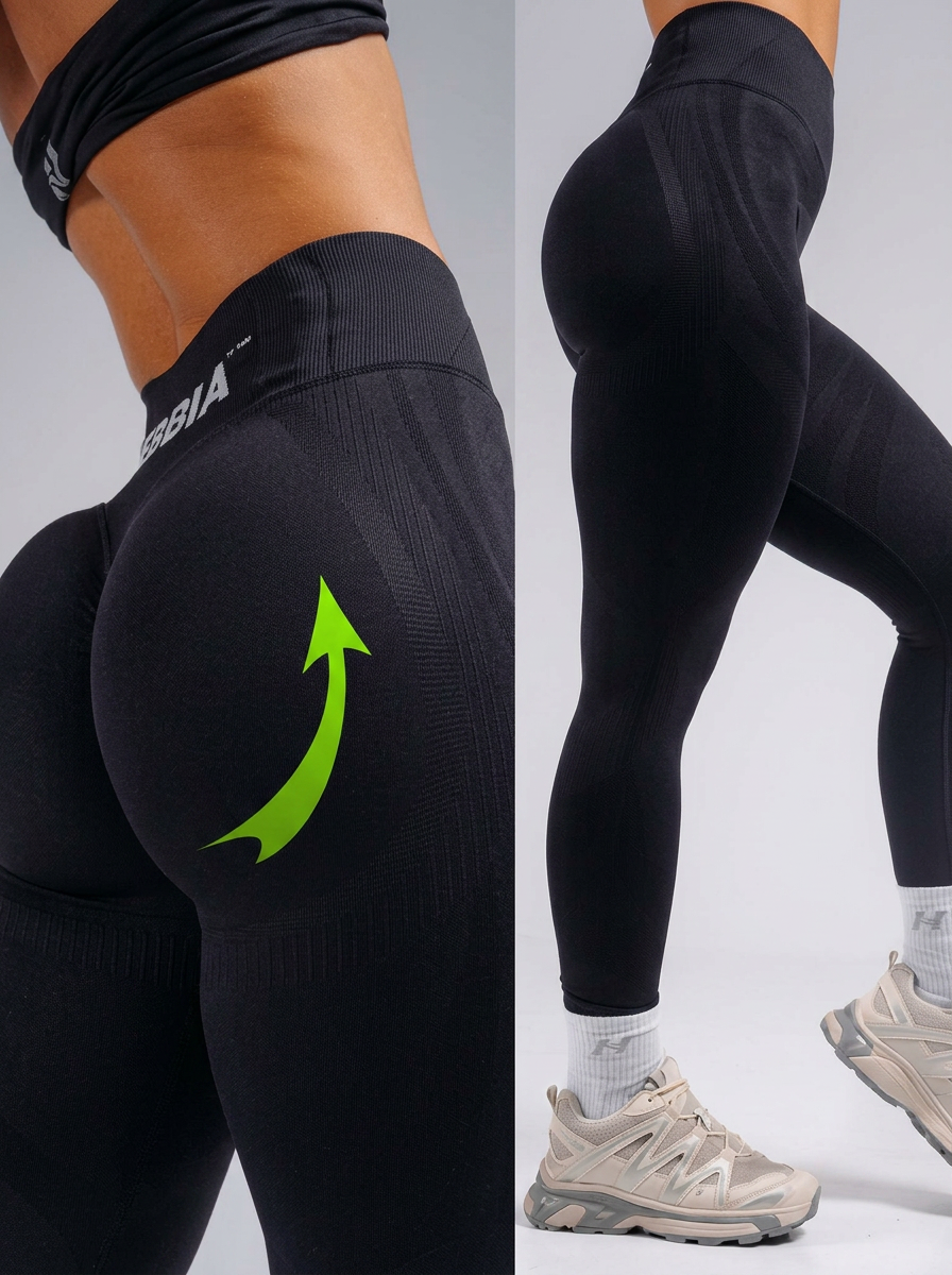 Bezešvé push-up legíny NEBBIA PRIMAL 850 s kapsičkou černé