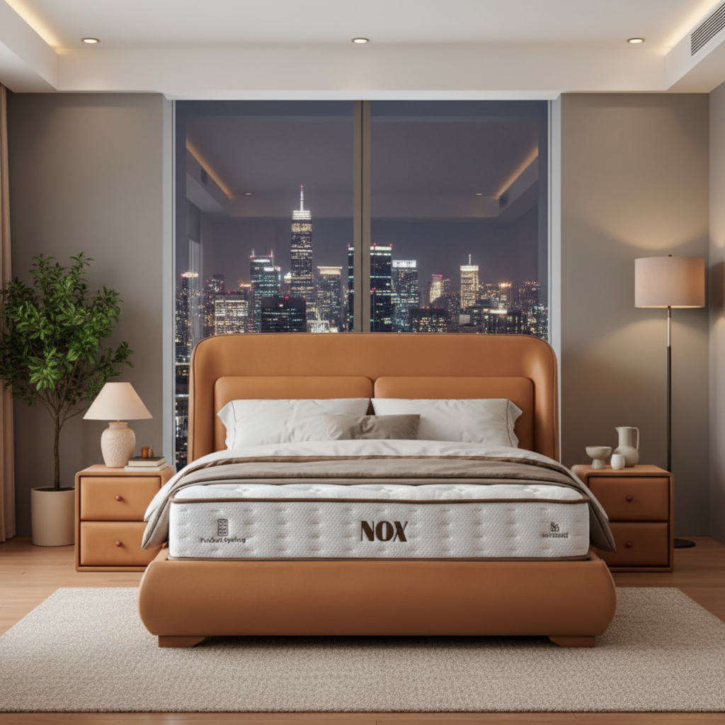 Čalouněná postel NOX s matrací - hnědá