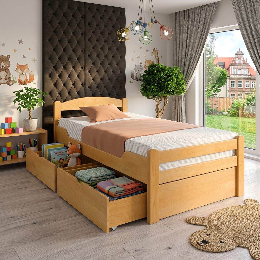 Postel z masivu K1 SOFA 90 buk natural s matrací ELASTIK - SET