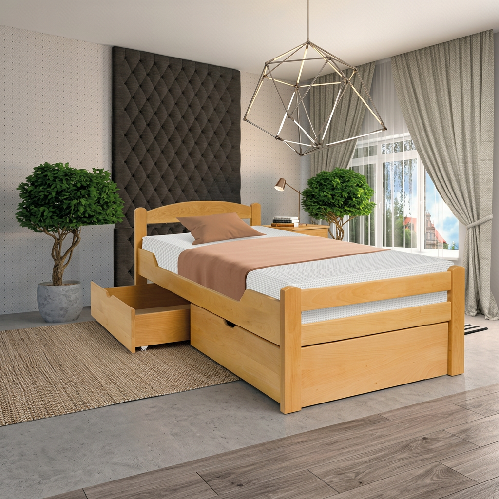 Postel z masivu K1 SOFA 90 buk natural s matrací ELASTIK - SET