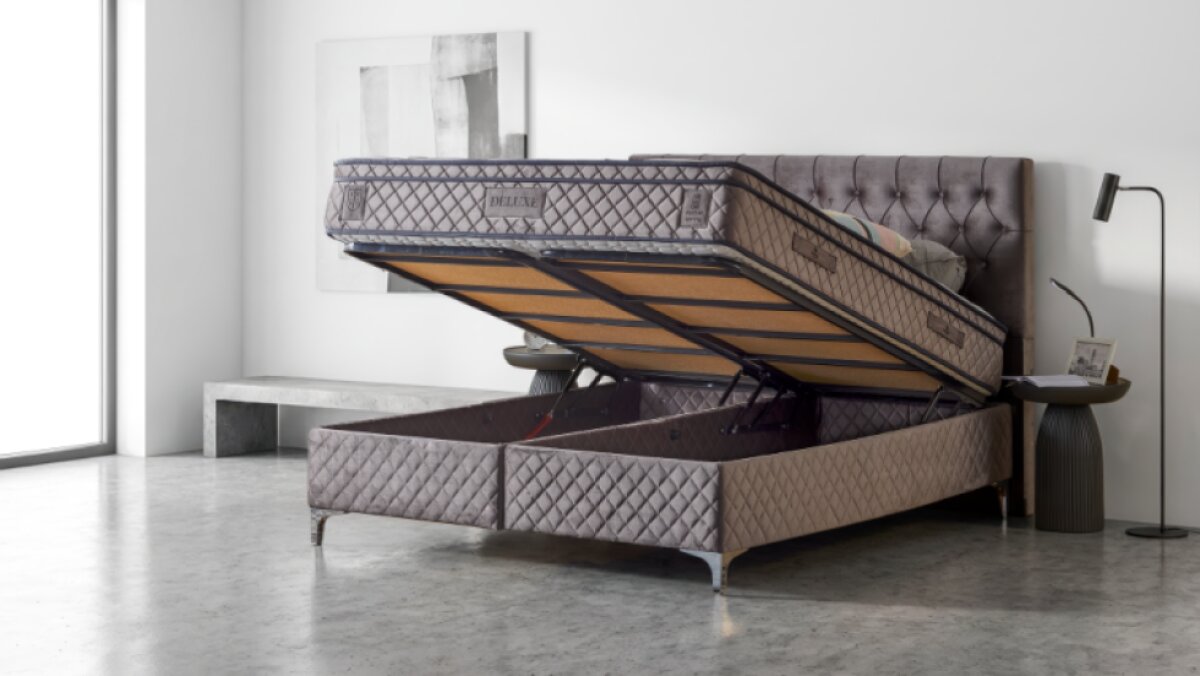 Čalouněná postel DELUXE s matrací - šedá