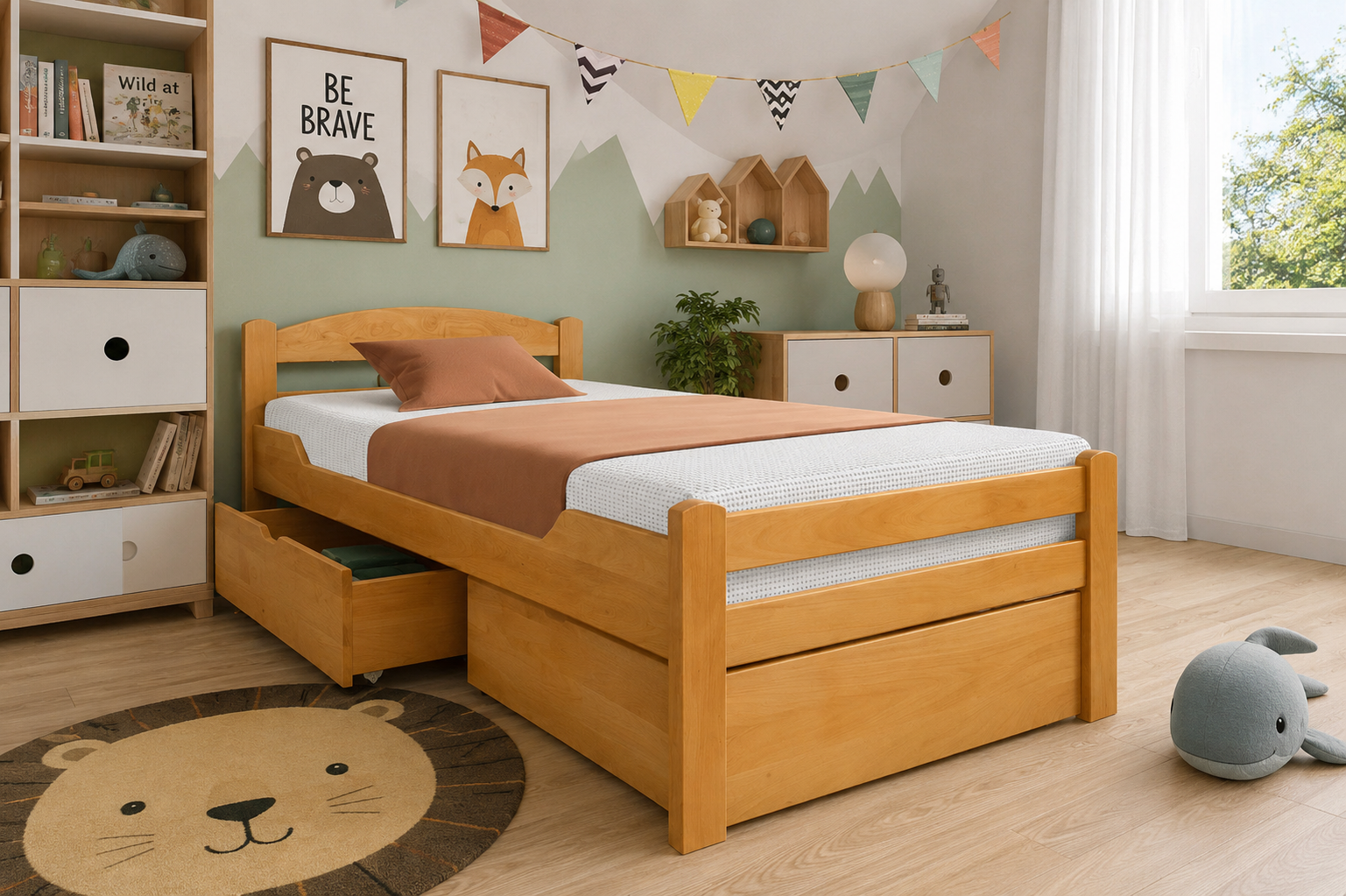 Postel z masivu K1 SOFA 90 buk natural s matrací ELASTIK - SET