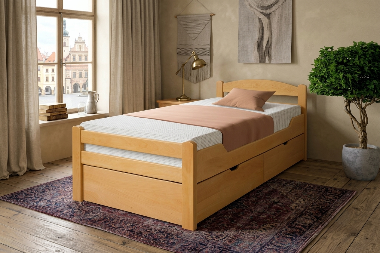 Postel z masivu K1 SOFA 90 buk natural s matrací ELASTIK - SET