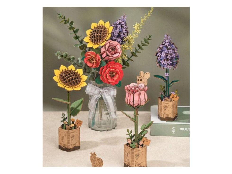 RoboTime - Dřevěné 3D puzzle - Červená kamélie