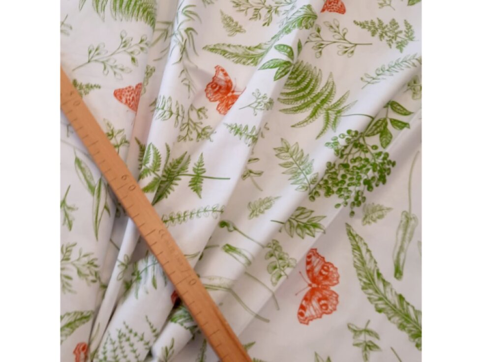 Plátno - Zelené kapradiny na bílé š.160