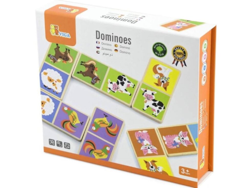 VIGA Dřevěné domino - Zvířátka z farmy