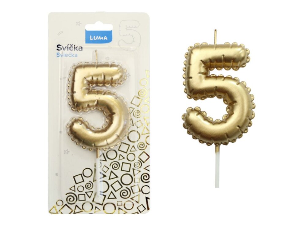 Svíčka č. 5 balónek ZLATÝ