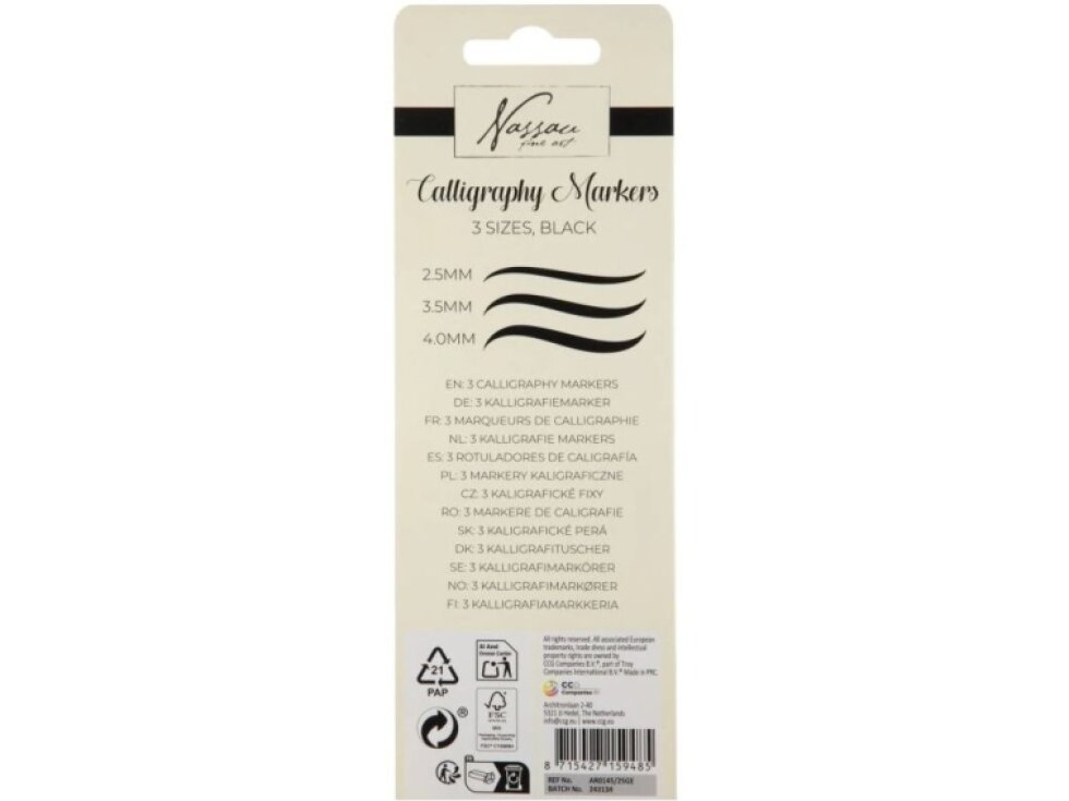 Kaligrafické fixy se zkoseným hrotem – set 3 velikostí
