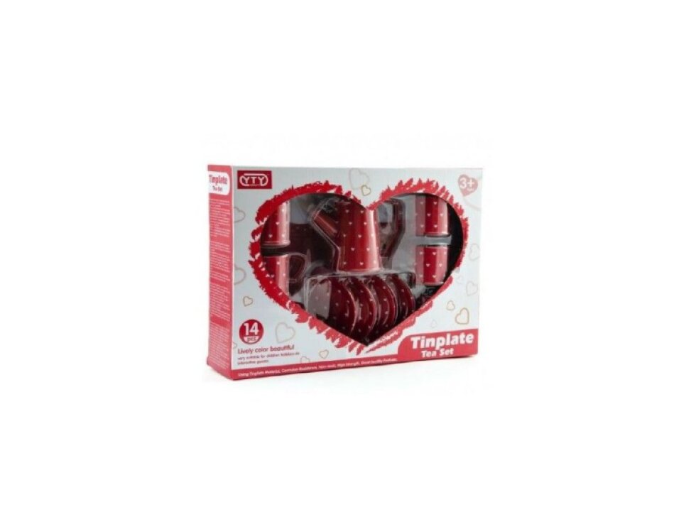 Nádobí červené plechové 14ks v krabici sada nádobí kuchyňky pro malé kuchařky