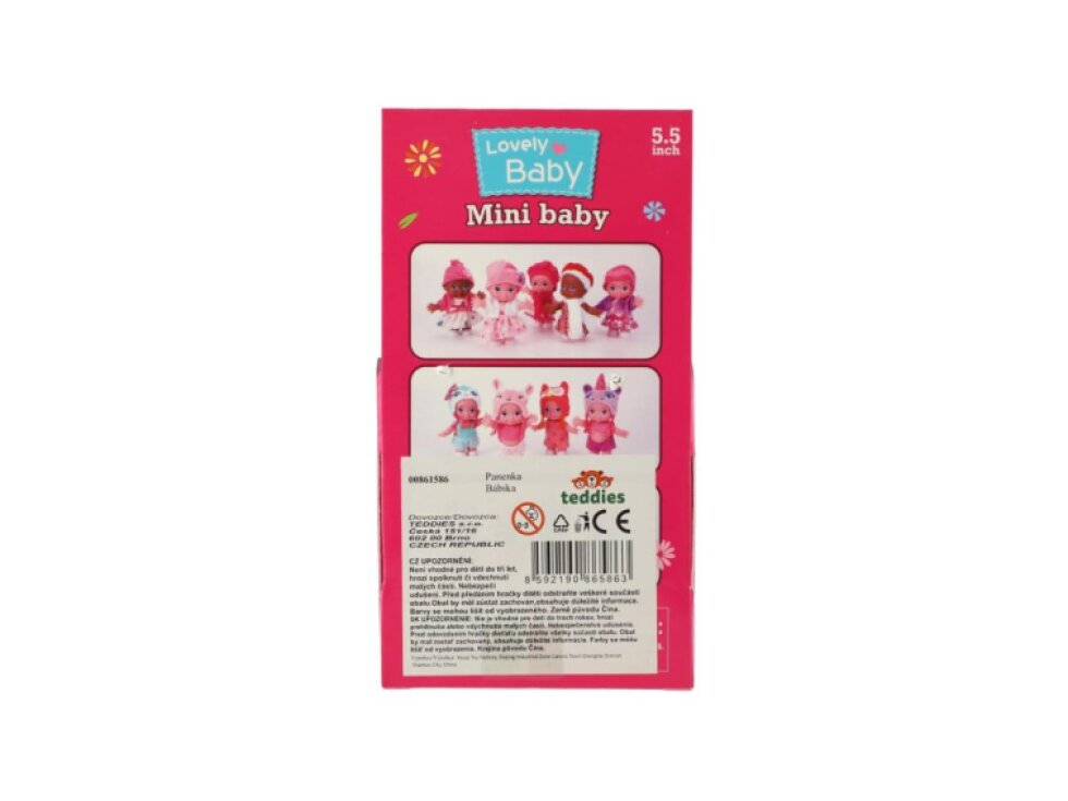 Panenka/miminko s čepicí plast pevné tělo 15cm