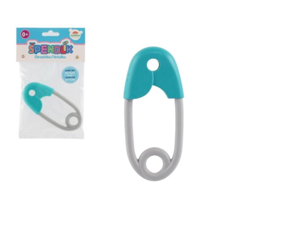 Chrastítko špendlík plast 12cm tyrkysovošedé