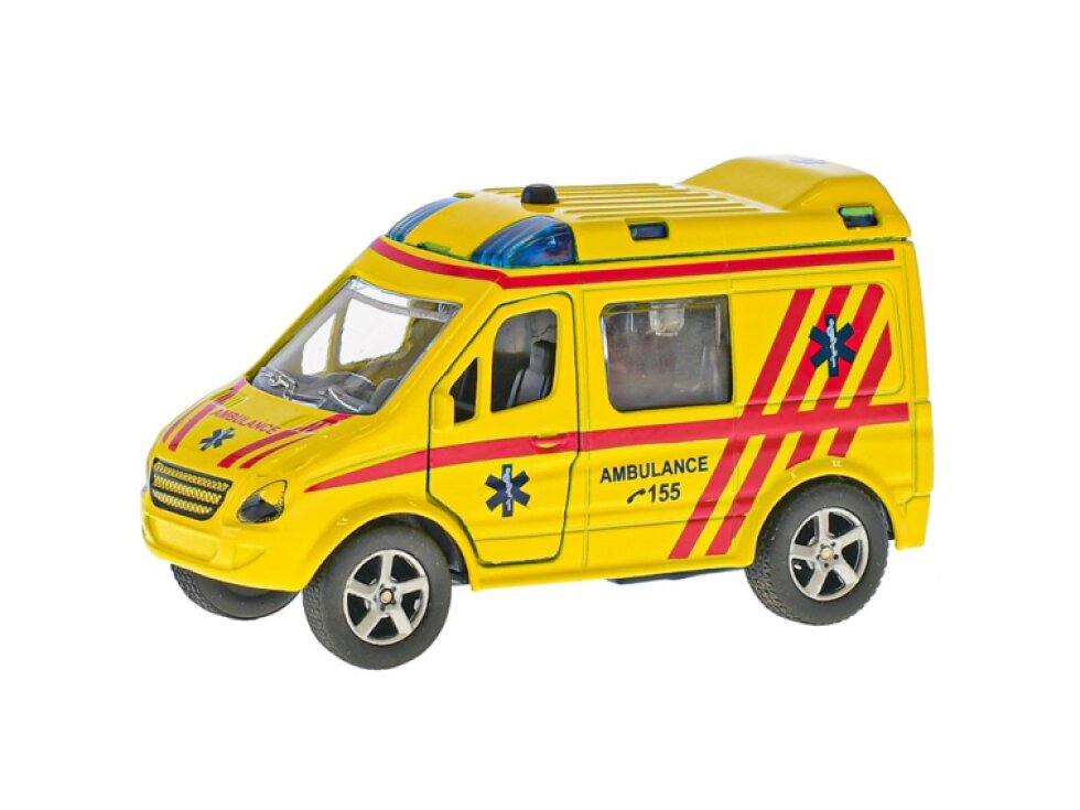 Traffic ambulance CZ 11cm kov zpětný chod na baterie česky mluvící se světlem v krabičce