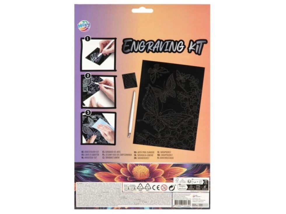 Škrabací obrázek stříbrný, A4 - motýl