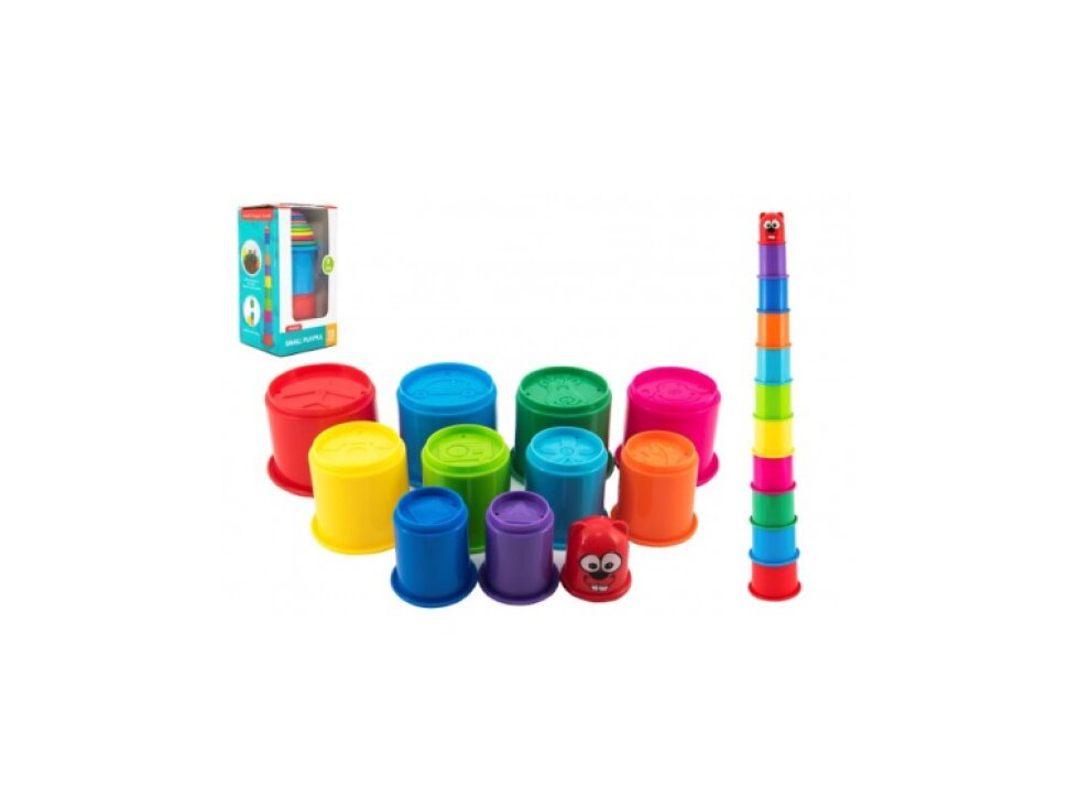 Kubus pyramida skládanka kulatá plast 11ks v krabici 11x20x11cm 12m+