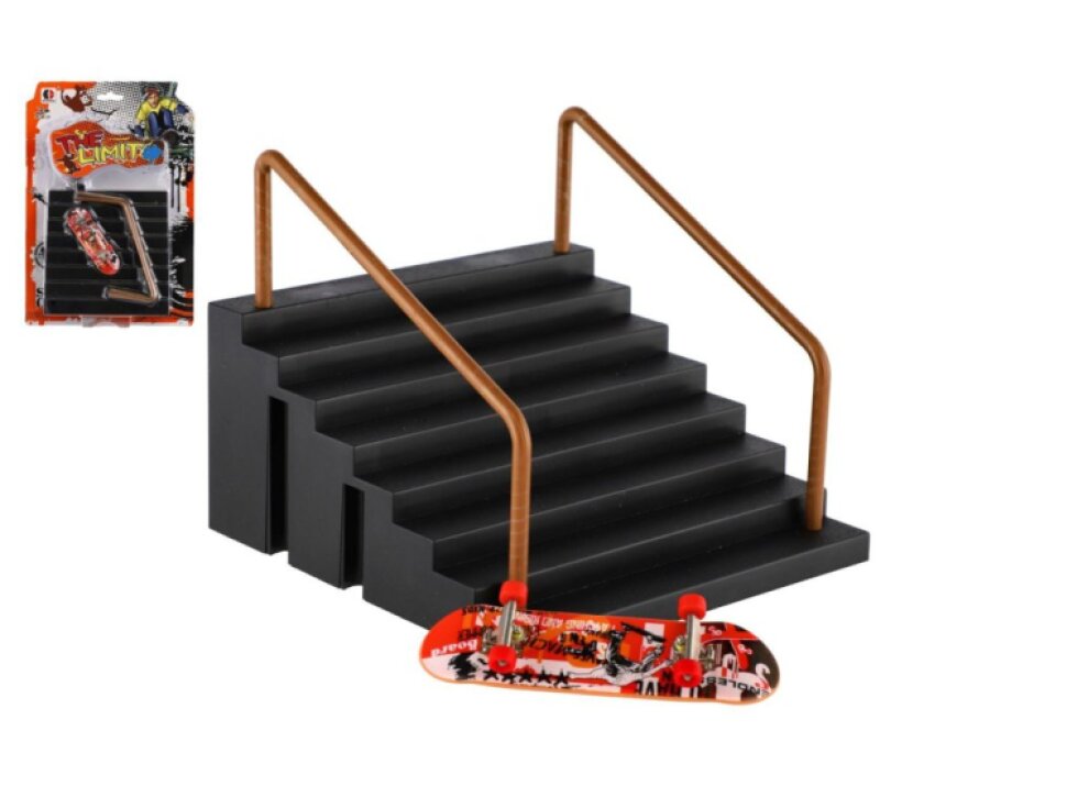 Skateboard prstový plast 9cm se schůdky a zábradlím