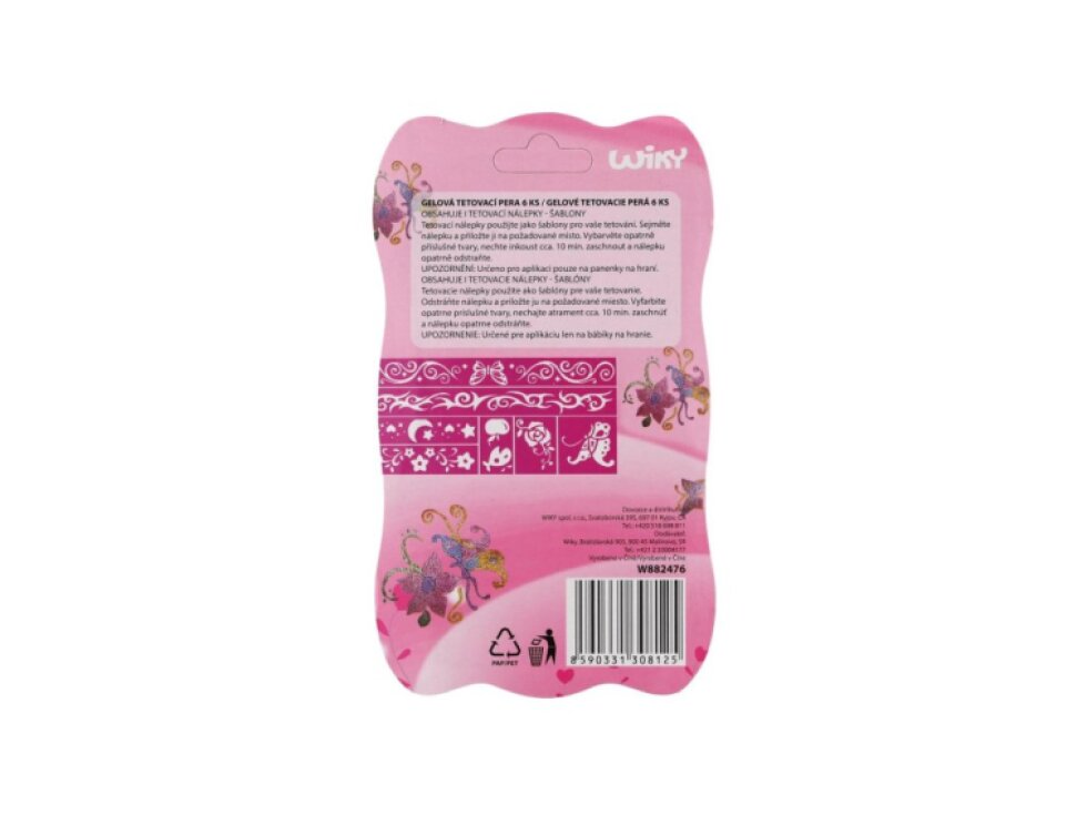 Gelové pero tetovací 6 ks plast + šablony