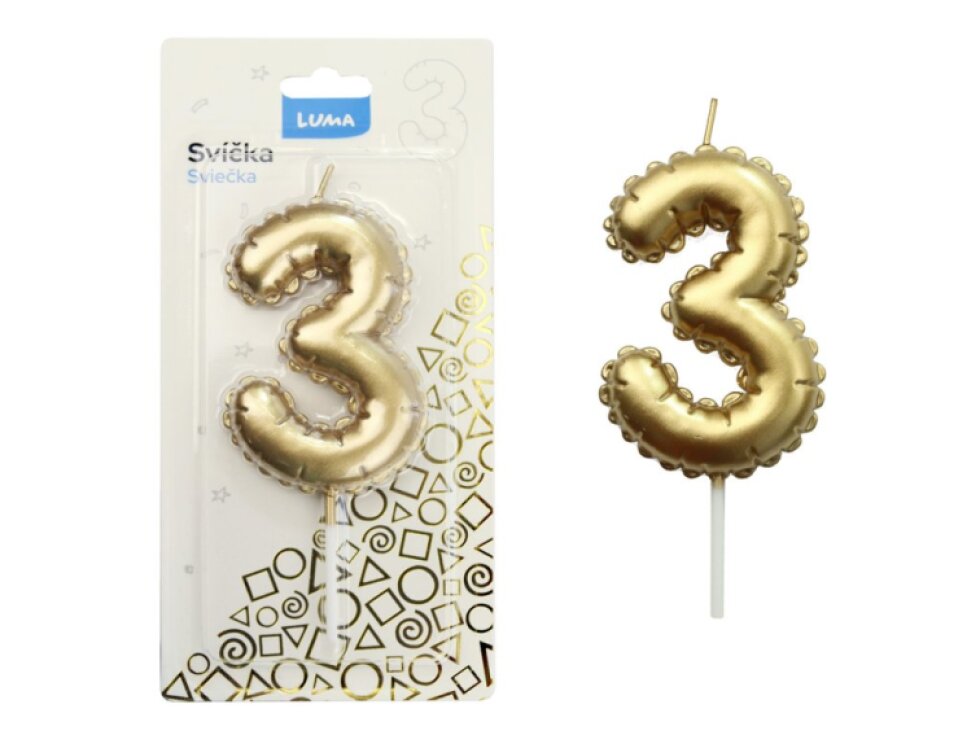 Svíčka č. 3 balónek ZLATÝ