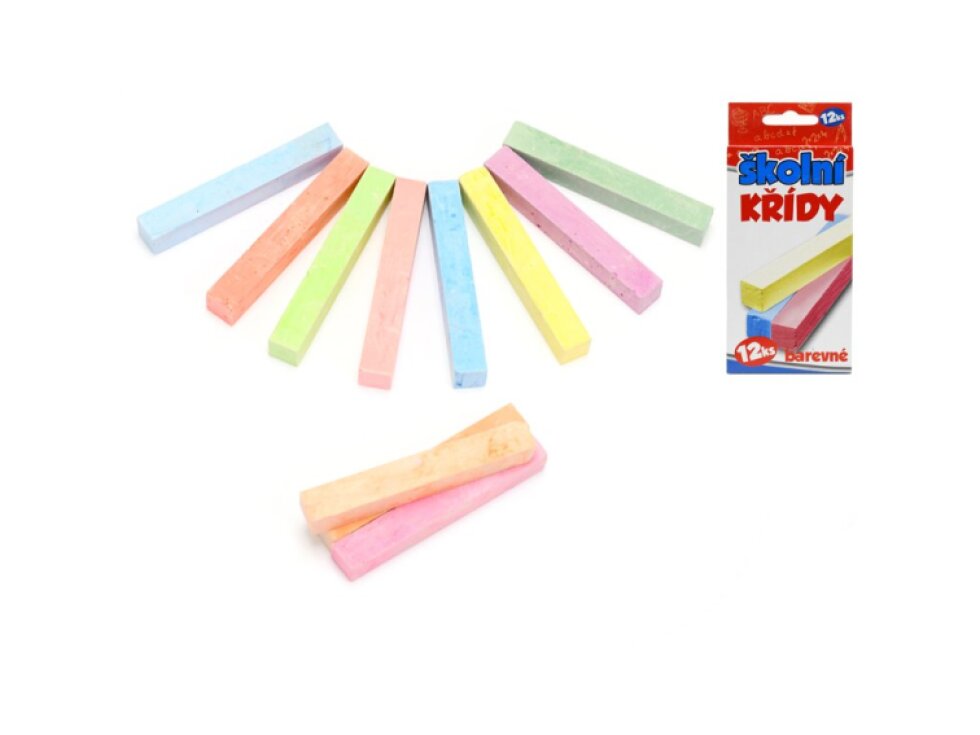 Křídy školní barevné 12ks v krabičce