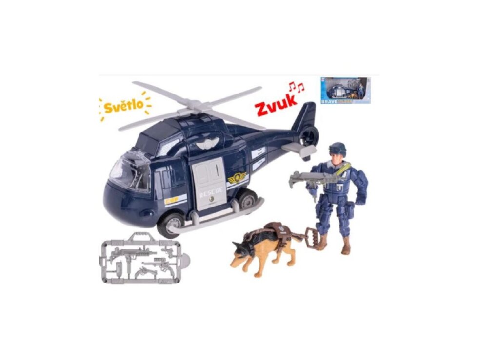 Policie - Vrtulník na setrvačník - 22 cm - se světlem, zvukem a s doplňky