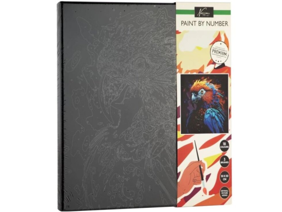 Malování podle čísel 30 x 30 cm na černé plátno - papoušek
