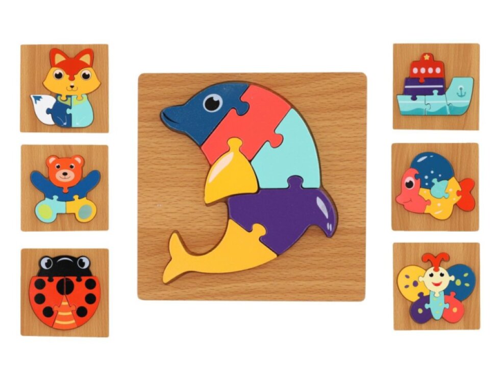 Vkládačka dřevěná zvířátka + dopravní prostředky mix druhů