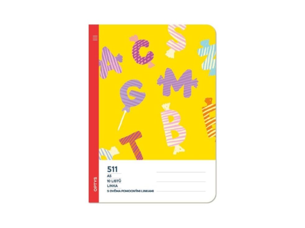 Školní sešit 511 - Písmena - A5, linkovaný, 10 listů s 2 pomocnými linkami
