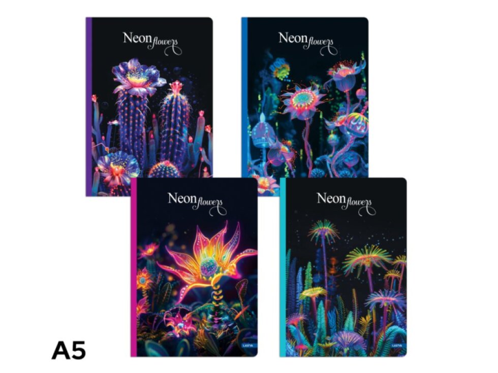Kniha záznamová A5 linka 96l Neon flowers mix