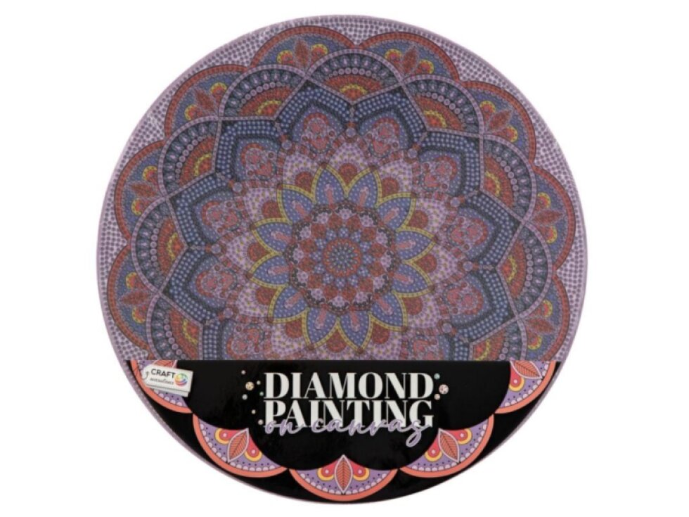 Kreativní sada diamantové malování mandala - květina fialová na kulatém plátně 30cm