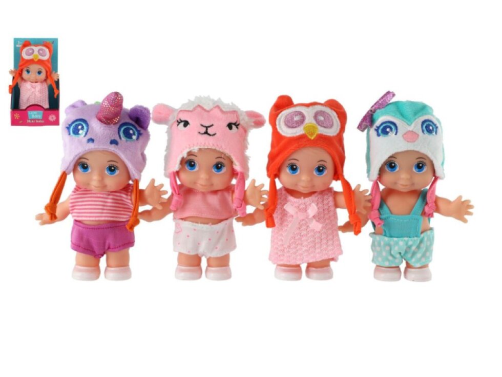 Panenka/miminko s čepicí plast pevné tělo 15cm