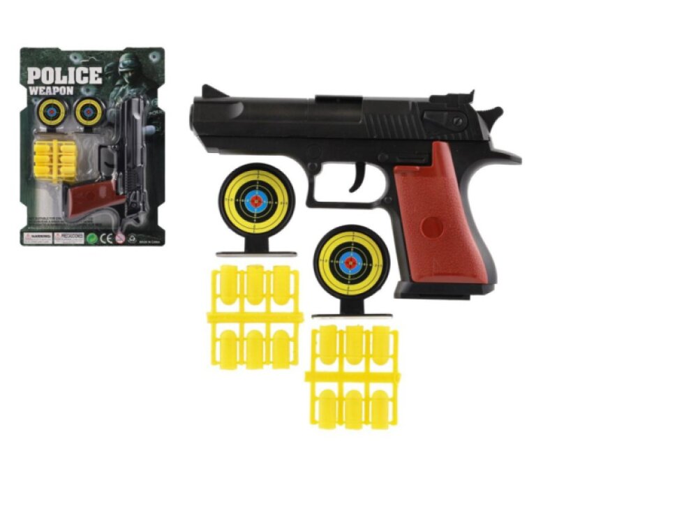 Pistole špuntovka 17cm plast + náboje 12ks + terč 2ks
