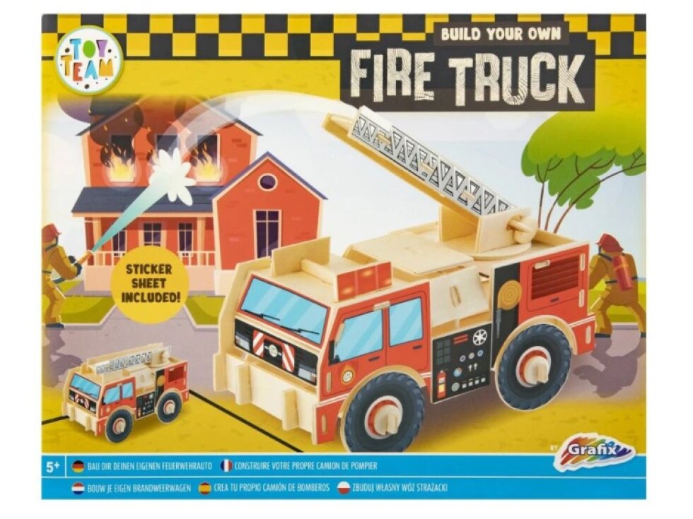 3D dřevěná skládačka se samolepkami - hasičské auto