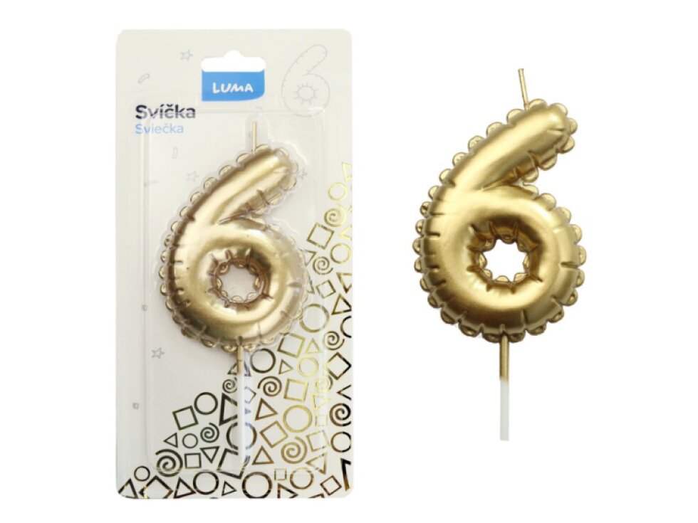 Svíčka č. 6 balónek ZLATÝ
