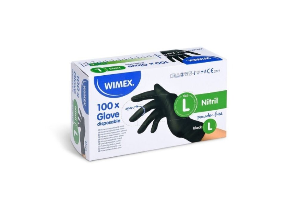 Rukavice WIMEX jednorázové nitrilové, nepudrované (velikost L) - černé 100 ks