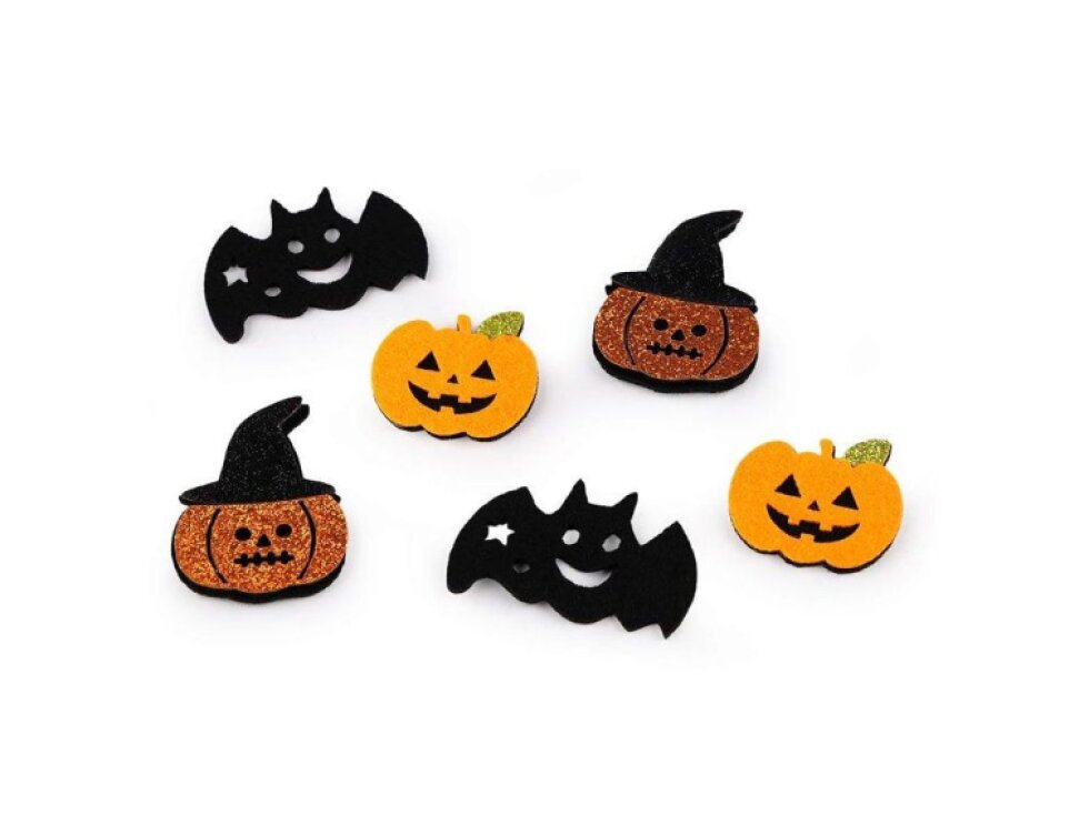 Filcová dýně, netopýr s glitry, Halloween