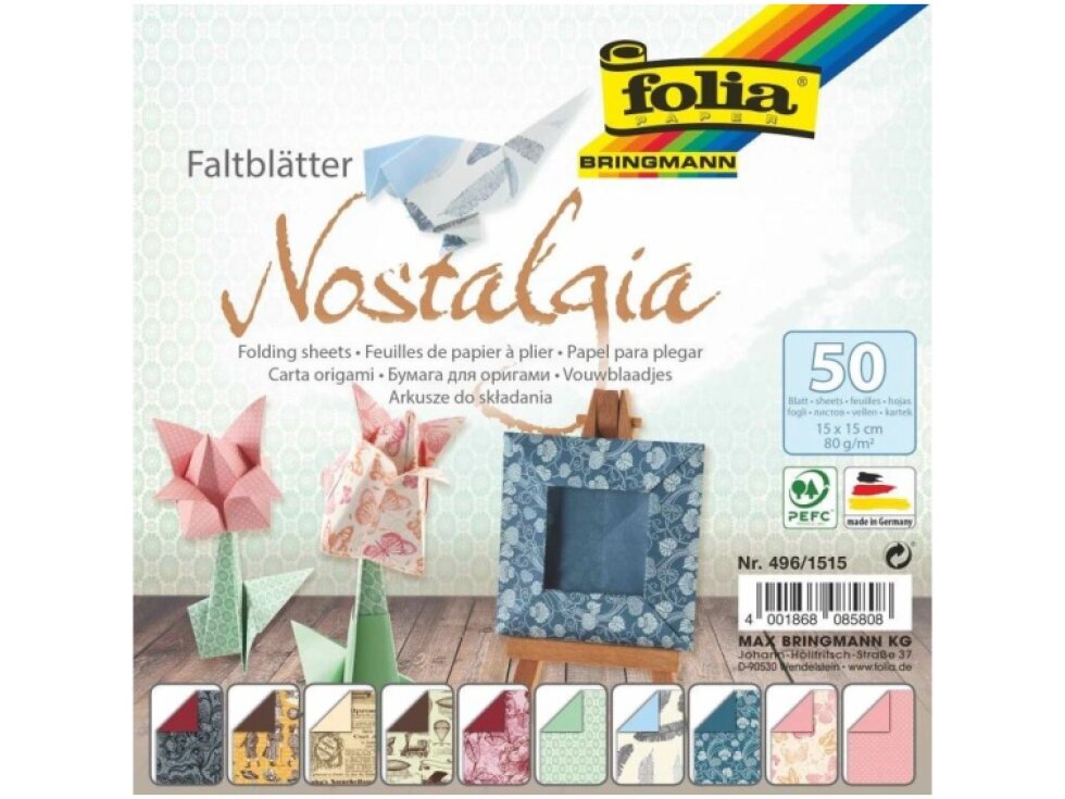 Papíry na origami 15x15 cm, 50 listů, 80 g/m², NOSTALGIE