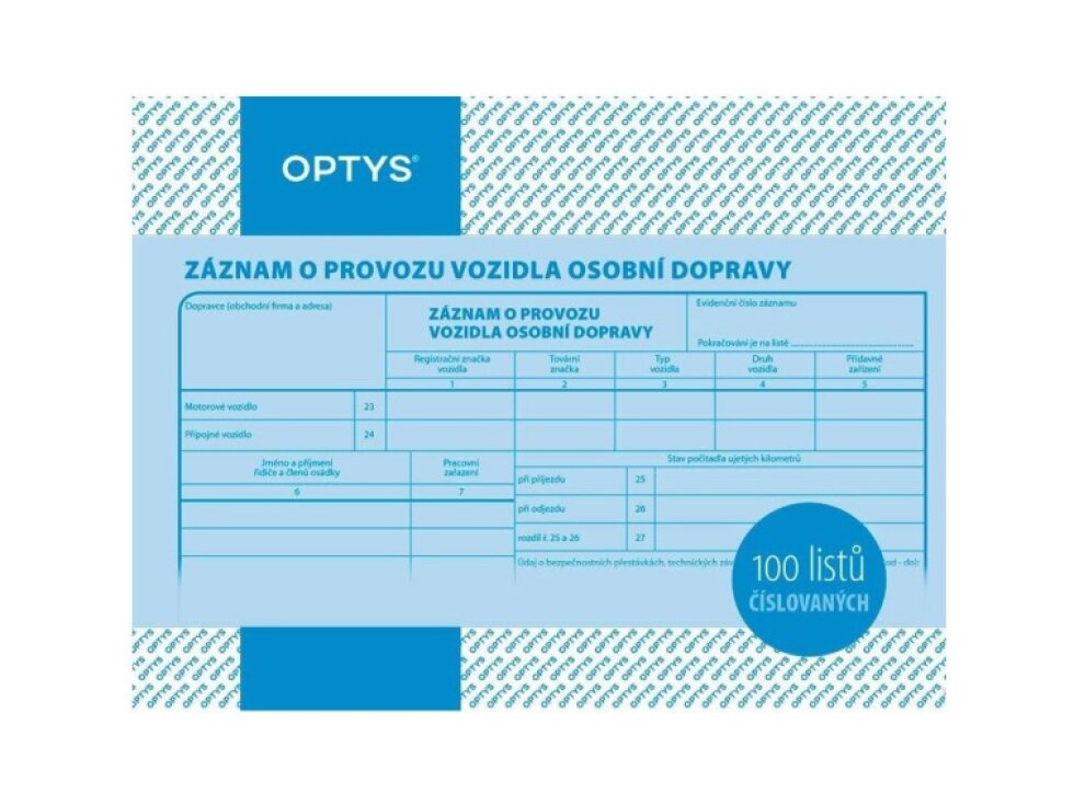 Záznam o provozu vozidla osobní dopravy A5 - OP 1177