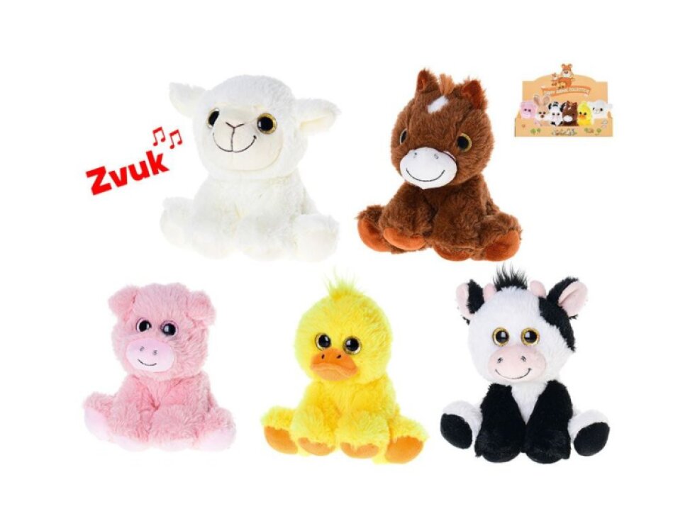 Zvířátko farma plyšové 14cm sedící na baterie se zvukem 5druhů