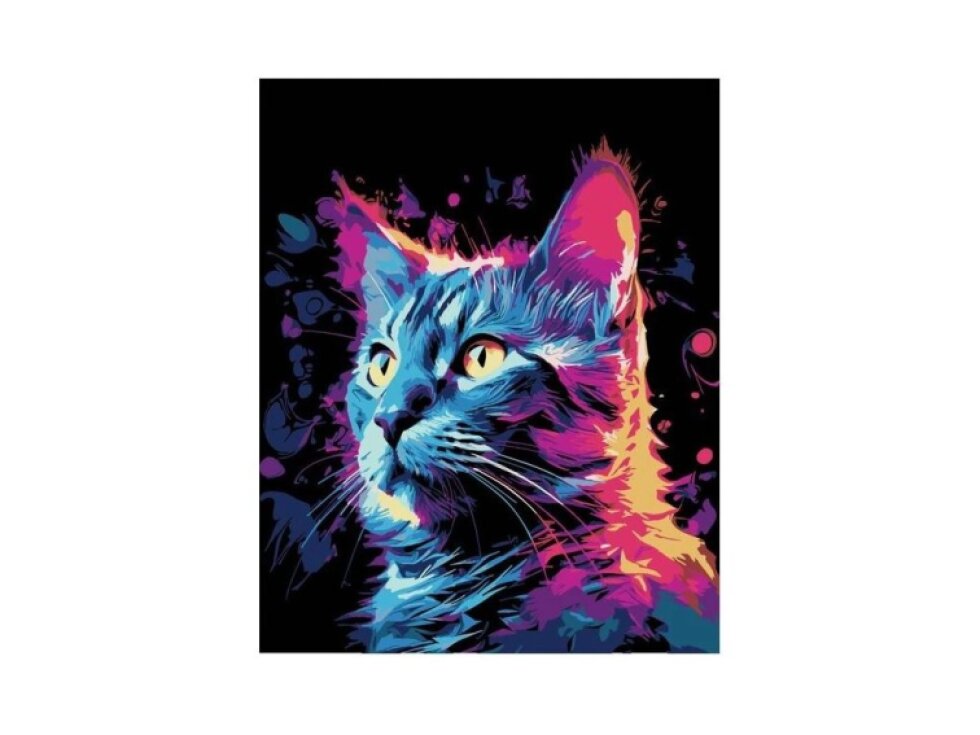 Malování na černé plátno 40 x 50 cm, neonová kočka