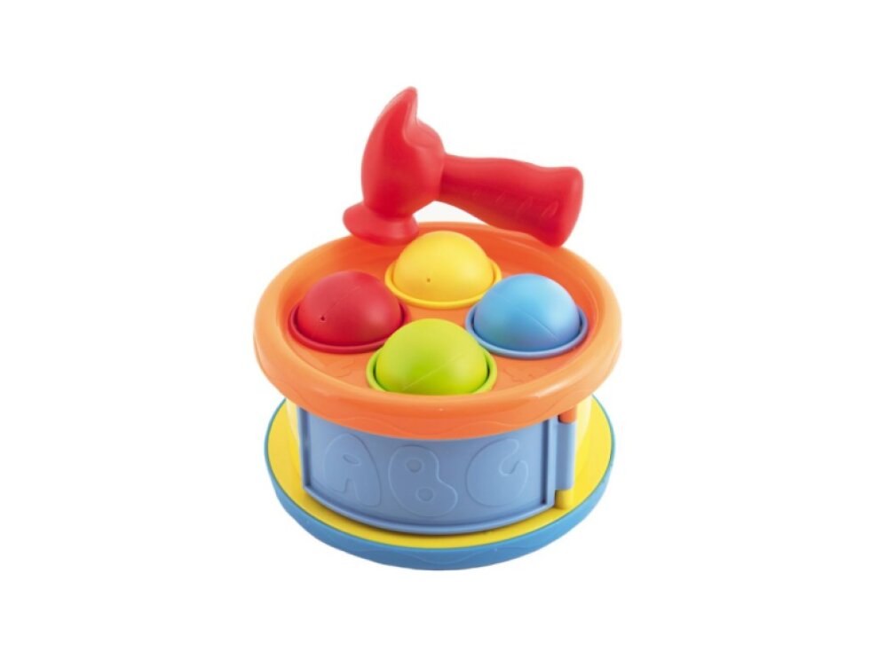 Zatloukačka/Bubínek 17cm 2v1 plast s kladívkem s míčky 4ks