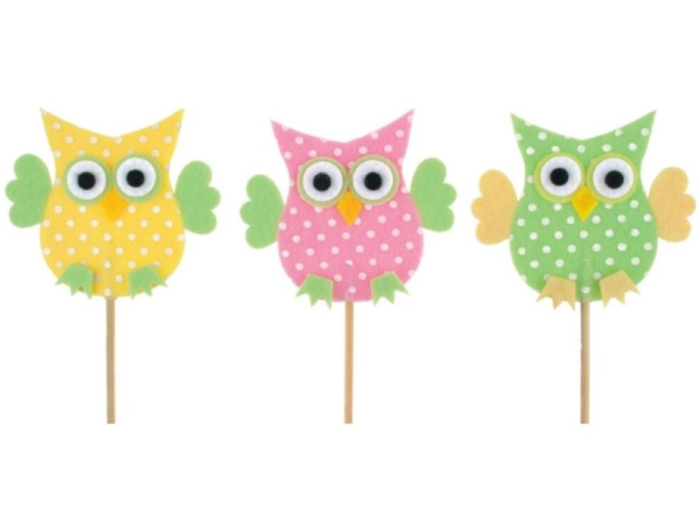 Zápich - filcová sovička s tečkami - 7 cm + špejle