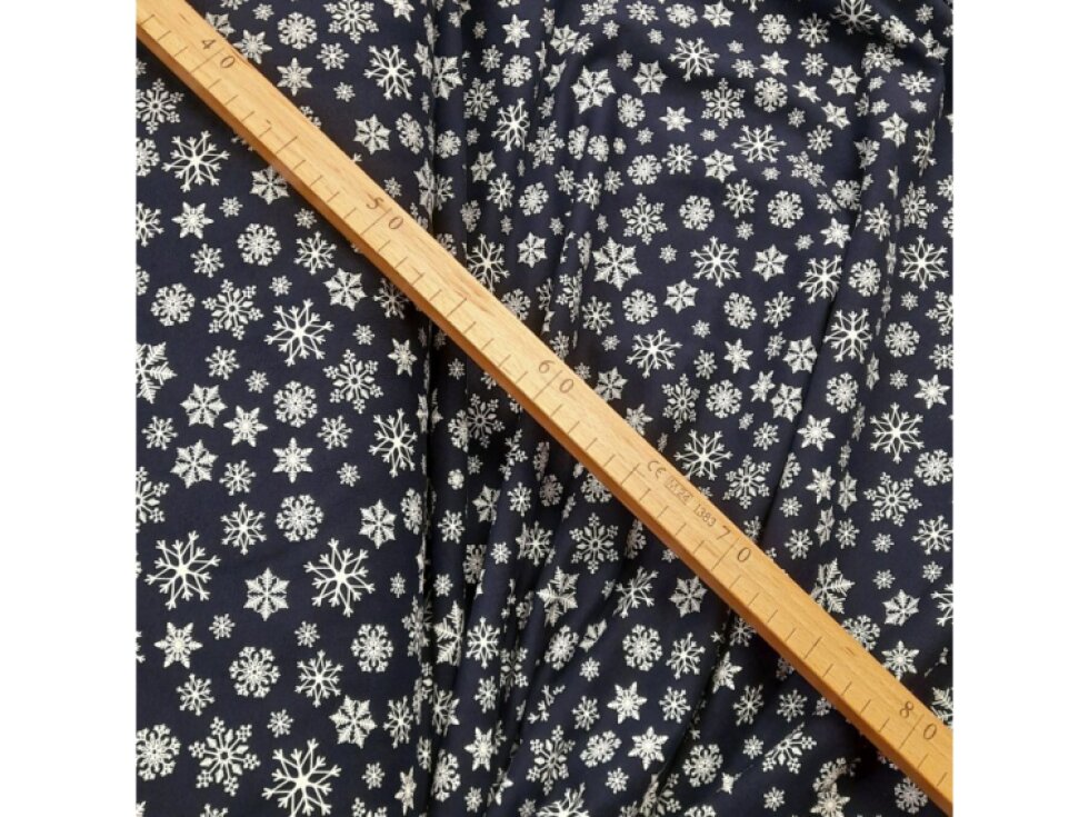 Teplákovina - Vločky na tmavě modré š. 180