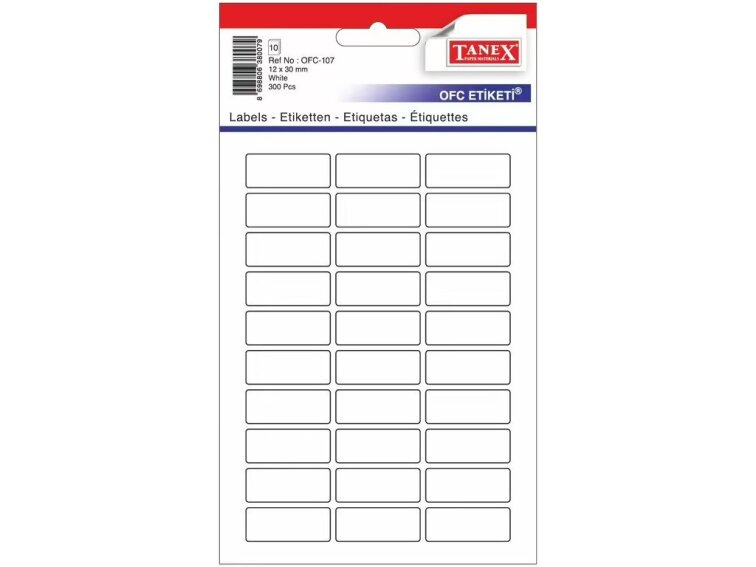 TANEX - Etikety v sáčku 12 x 30 mm - 300 ks