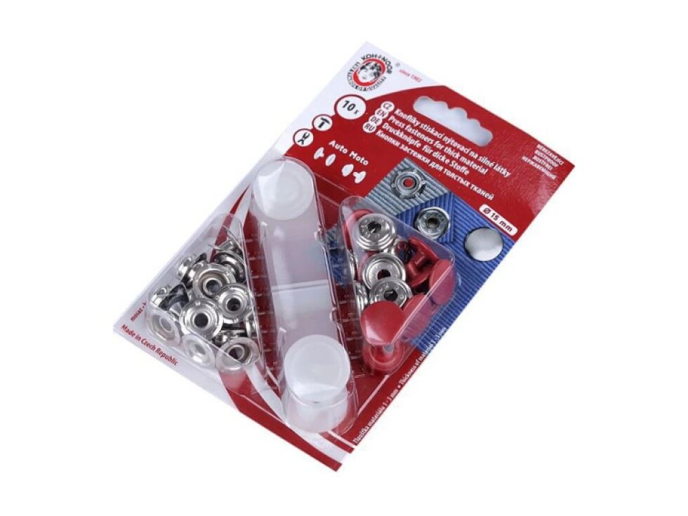 Kovové druky O15 mm - Červená, lak