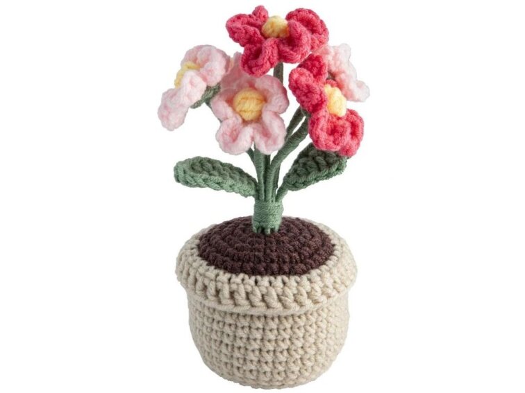 Háčkovaní - Růžová květina v květináči