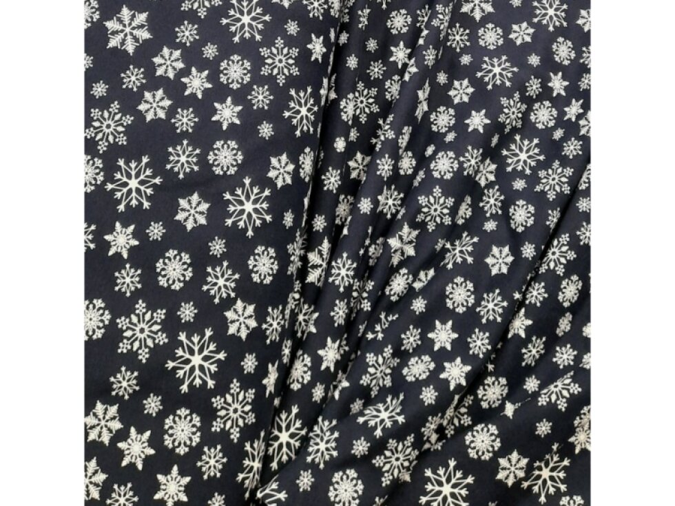 Teplákovina - Vločky na tmavě modré š. 180